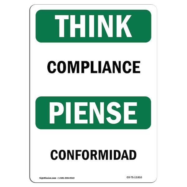 OSHA THINK, Compliance, 24in X 18in Rigid Plastic, 18" W, 24" L, Landscape, OS-TS-P-1824-L-11816